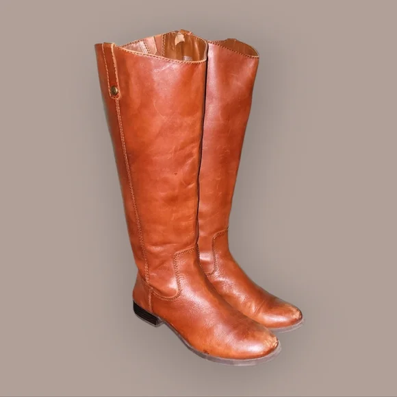Women Vintage Wide Calf Leather Brown Tall Riding Boots By INC Size 9.5M. - Picture 1 of 8